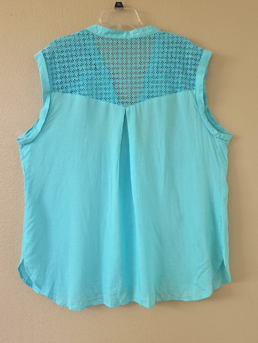 Addition Elle Womens Plus Size Linen Blend Turquoise Sleeveless Blouse - Picture 4 of 7